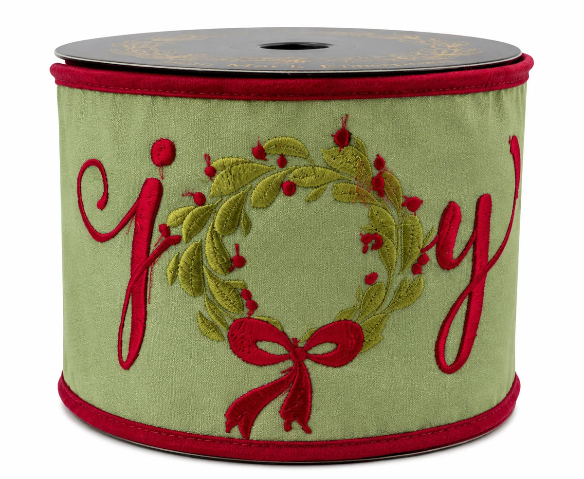 Embroidered Joy Wreath Taffeta Fused 4x5 yd