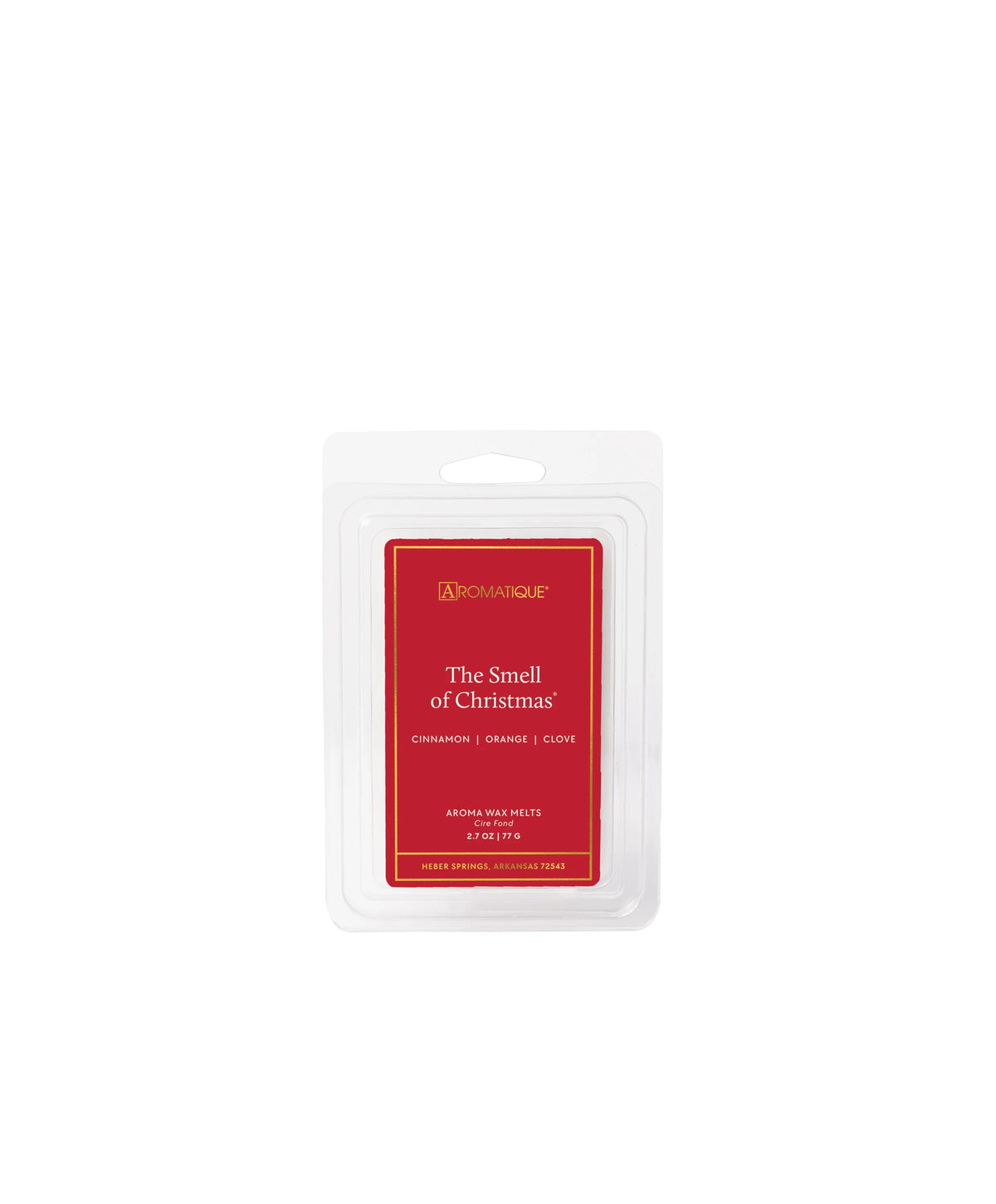 Wax melt packaging labeled 'The Smell of Christmas' by Aromatique on a white background