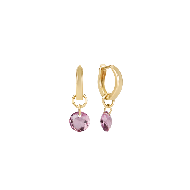 Gold hoop earring with pink gemstone