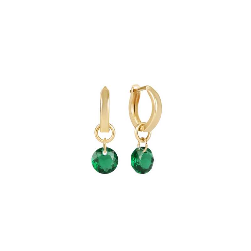Gold hoop earrings with green charm