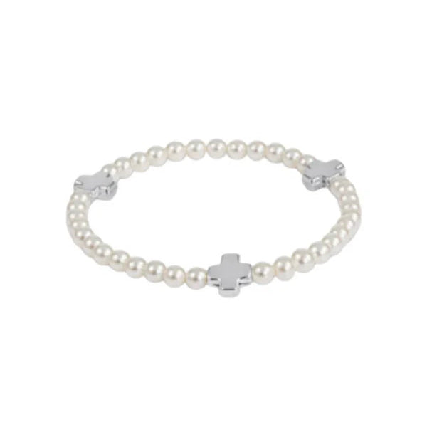 Signature Cross Pearl 4mm Bead Bracelet- Sterling