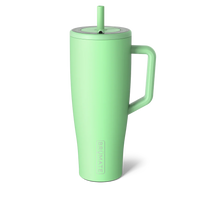A mint green insulated travel tumbler with a matching handle, lid, and straw, featuring the vertical BUNNATE logo near the base, set against a plain white background.