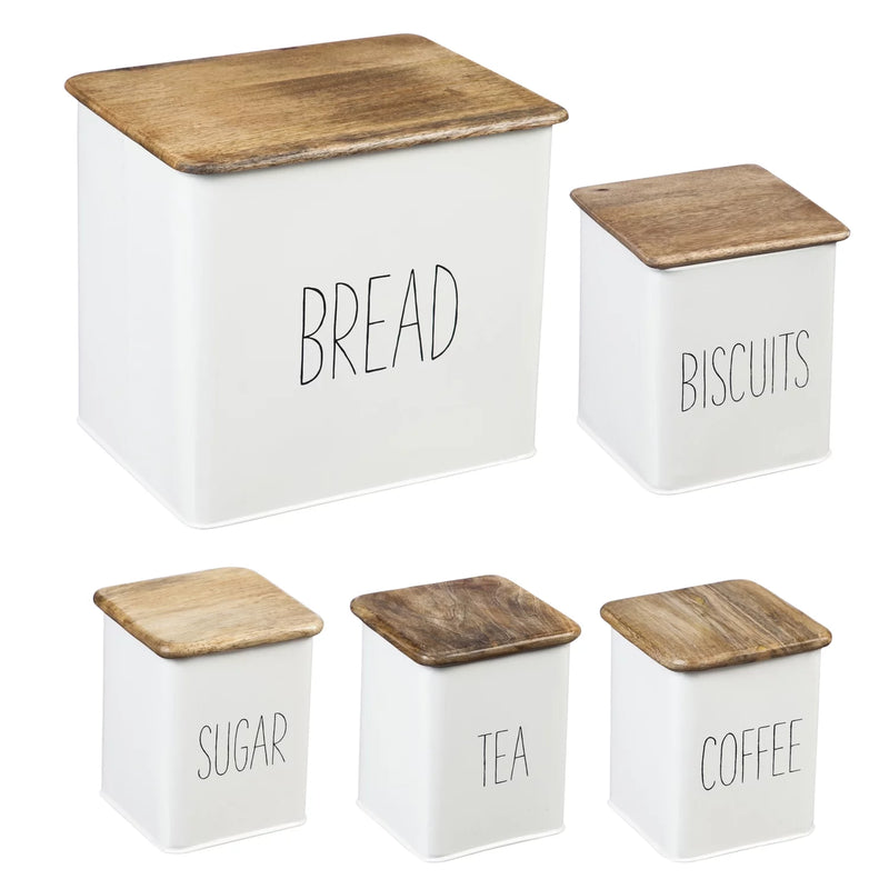 5 Piece Kitchen Canisters with Wooden Top Set