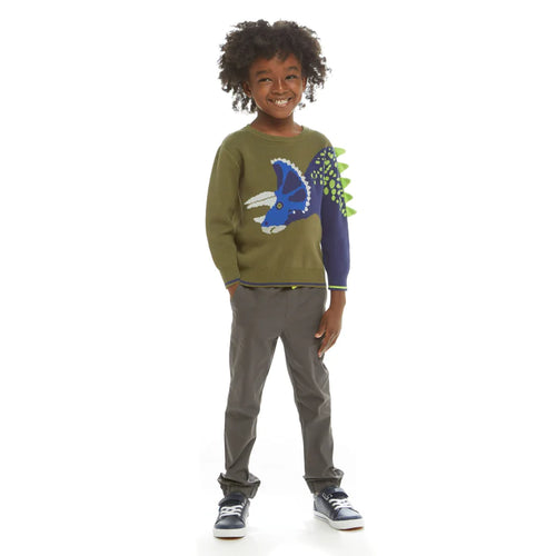 Olive Triceratops Intarsia Sweater