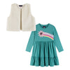 Kids Teal Rainbow Jersey Dress with Faux Vest Set