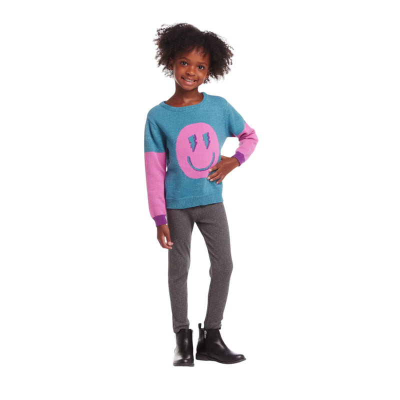 Kids Lurex Sweater & Legging Set w/ Ombre Smiley Graphic