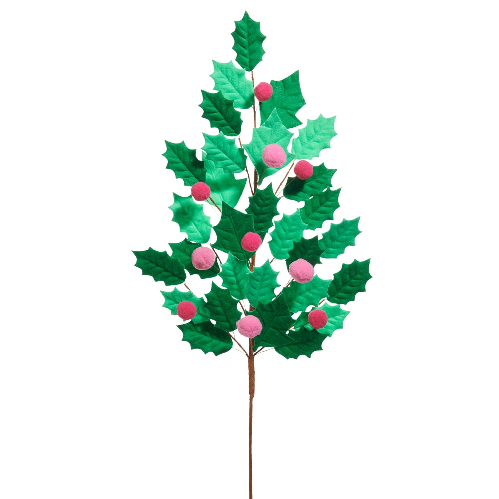 27" Pink Holly Felt Spray