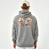 Fleece Hoodie-Ducks Flying In-Dark Heather Grey