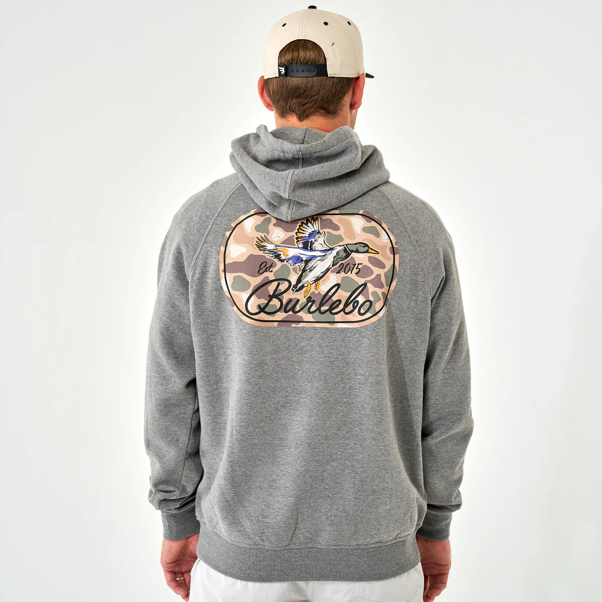 Fleece Hoodie-Ducks Flying In-Dark Heather Grey