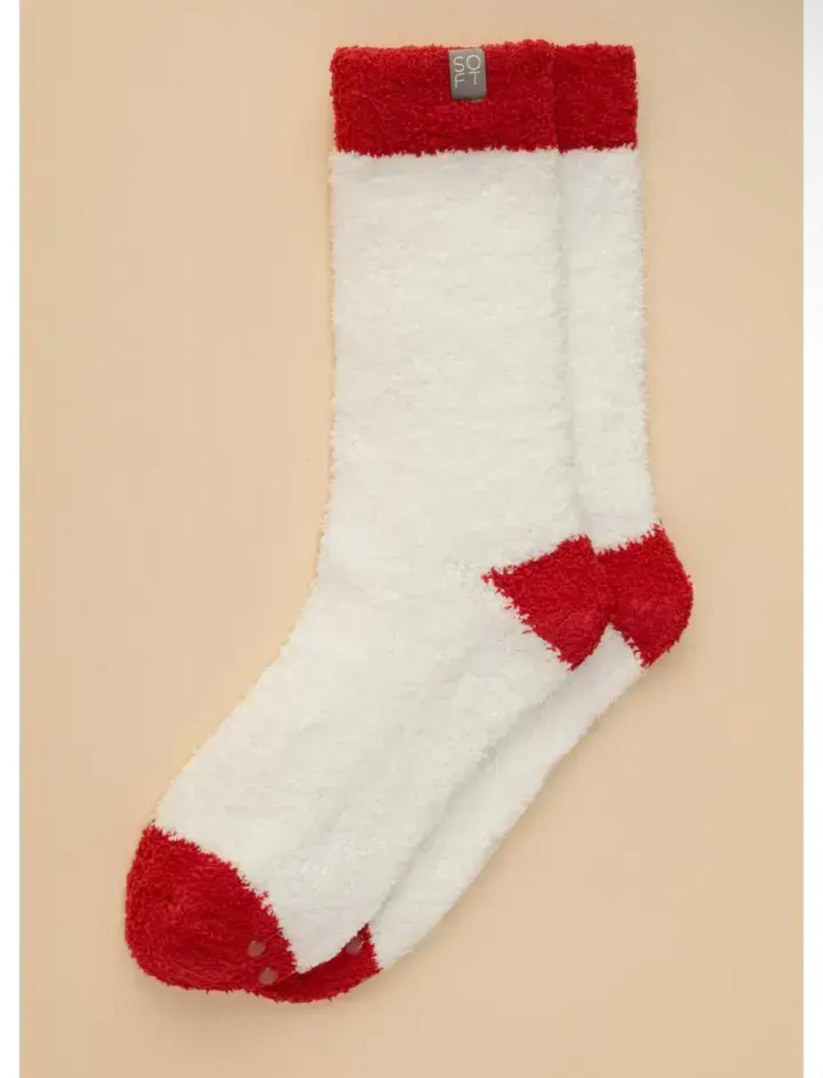 Marshmallow Crew Socks-White With Red Heel
