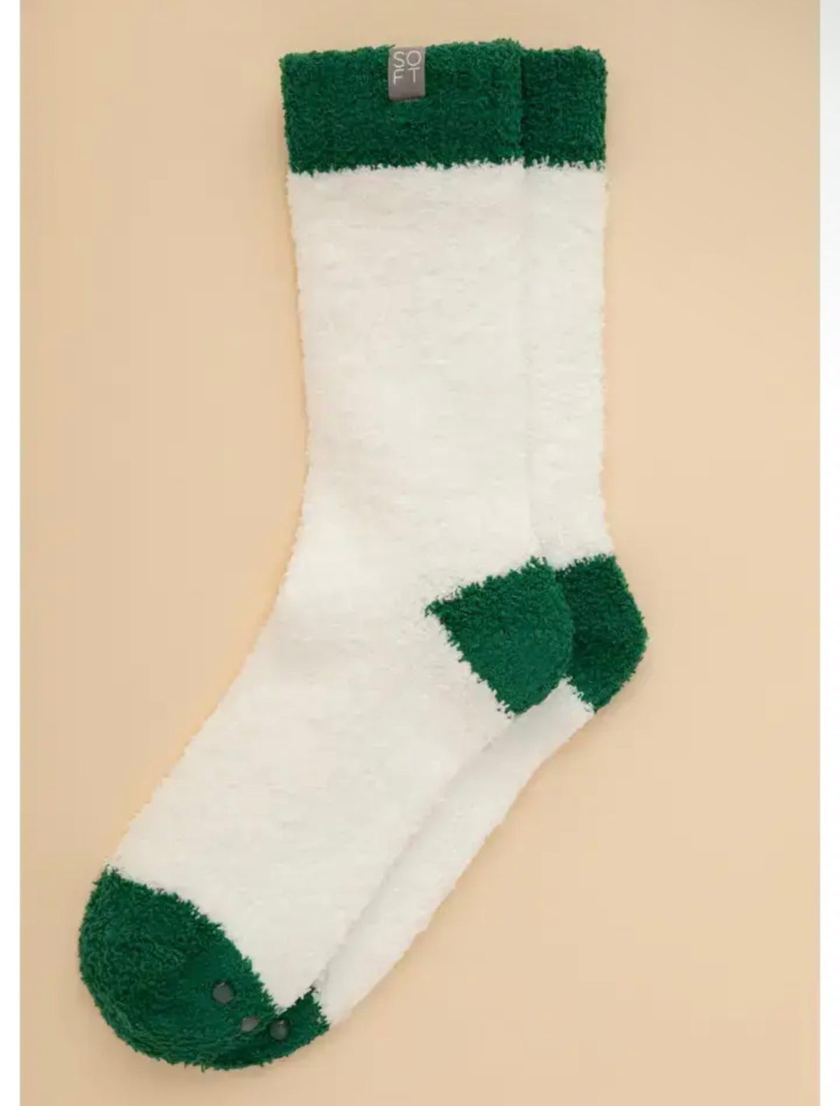 Marshmallow Crew Socks-White With Green Heel