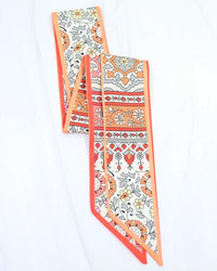 Eliza Reversible Flower Skinny Scarf Orange Red