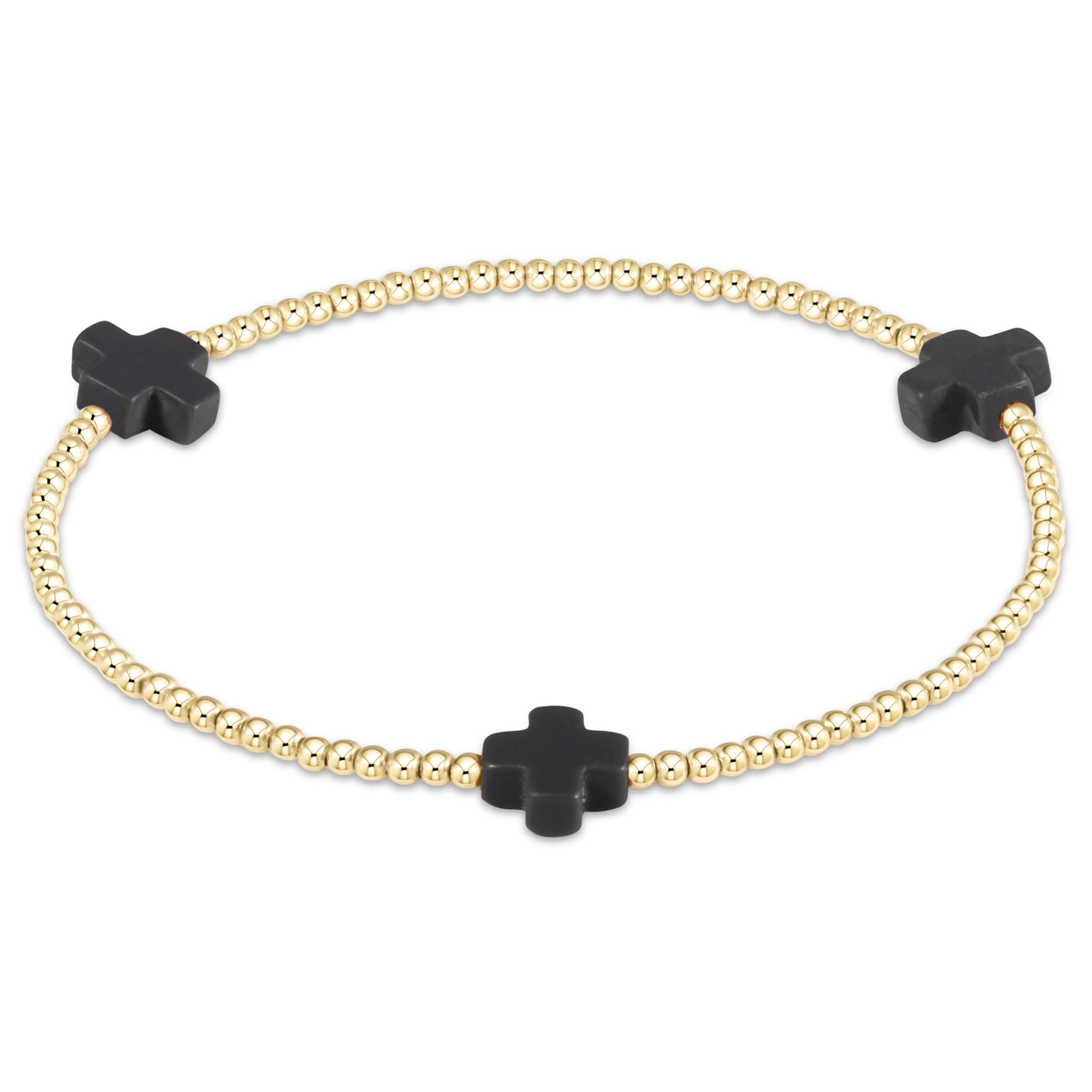 Signature Cross Gold 2mm Bead Bracelet- Charcoal