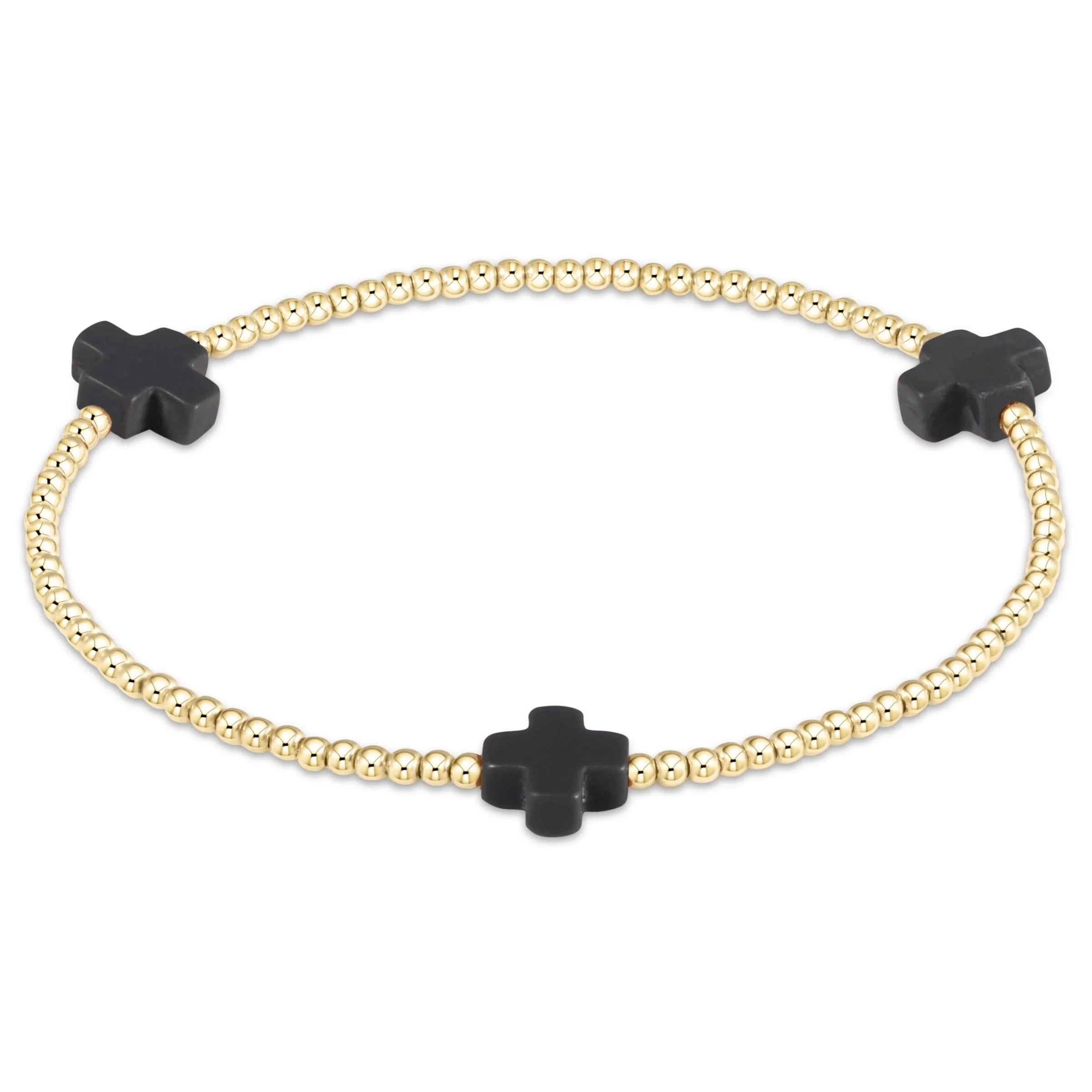 Signature Cross Gold 2mm Bead Bracelet- Onyx