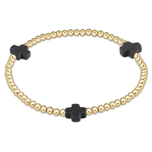 Extends Signature Cross Gold 3mm Bead Bracelet- Charcoal