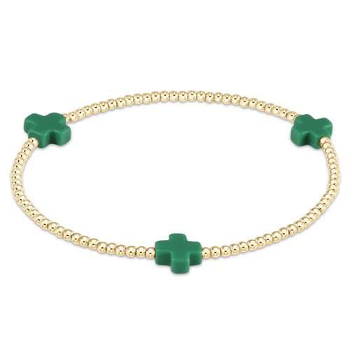 Signature Cross Gold 2mm Bead Bracelet- Emerald