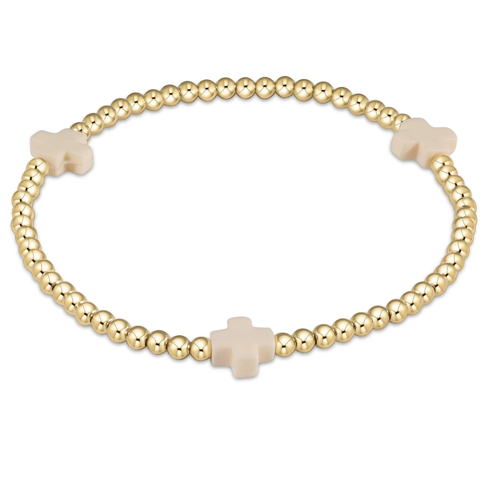 Extends Signature Cross Gold 3mm Bead Bracelet- Off White