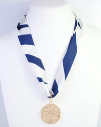 Harper Striped Skinny Scarf Navy Orange