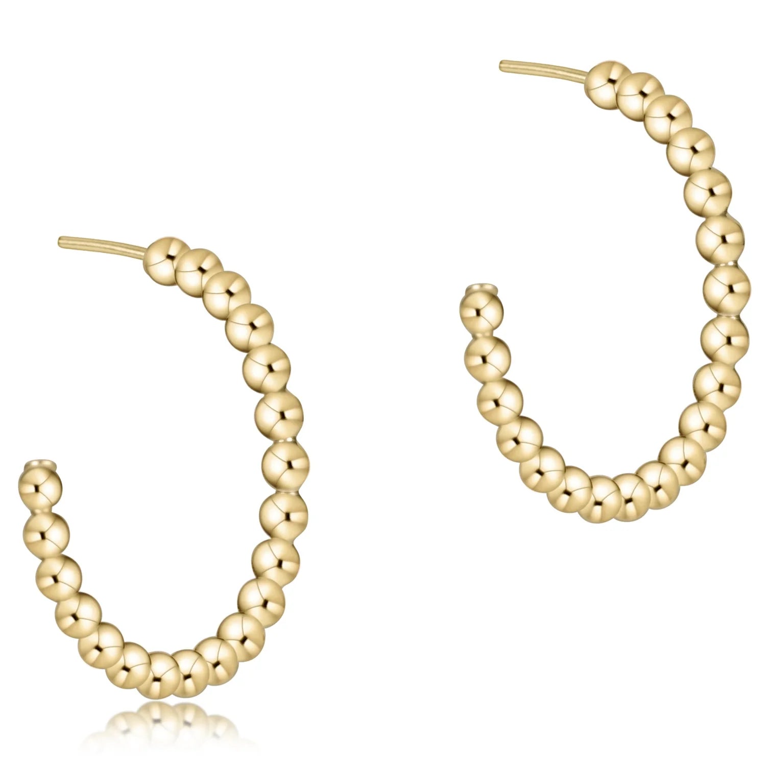 Beaded Classic 1.25" Post Hoop Earrings 4mm- Gold