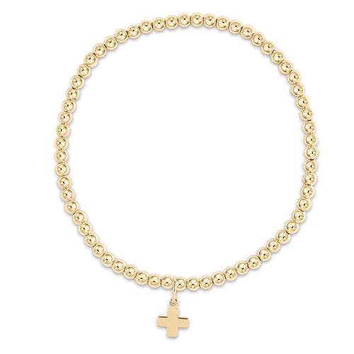 Extends Classic Gold 3mm Bead Bracelet- Signature Cross Gold Charm