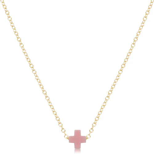 16" Necklace Gold Signature Cross- Pink