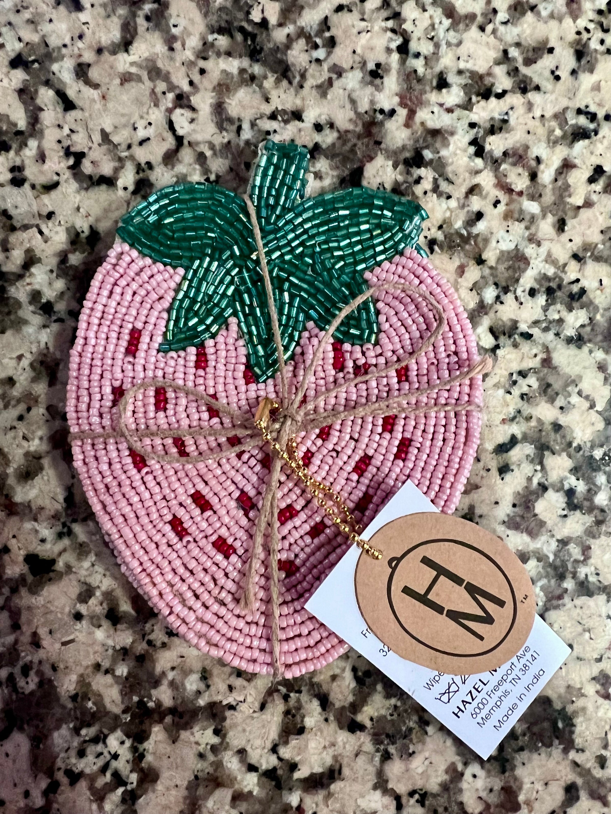 Glass Beaded Cotton Strawberry Shaped Coasters