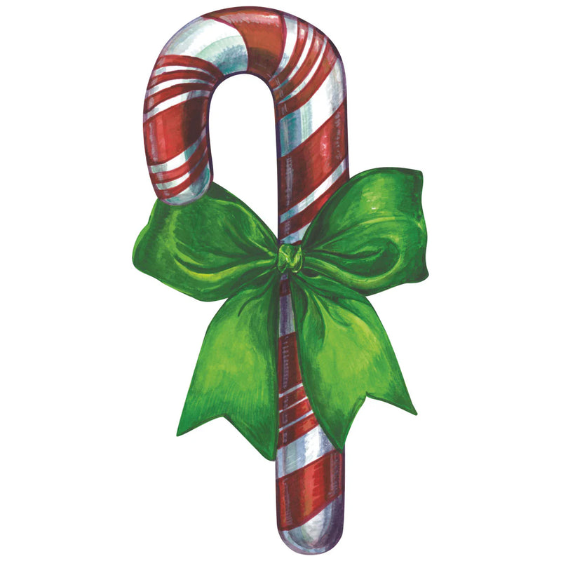 Decorative candy cane with a green bow on a white background