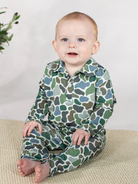 Long Sleeve Polo Romper-Pebble Camo