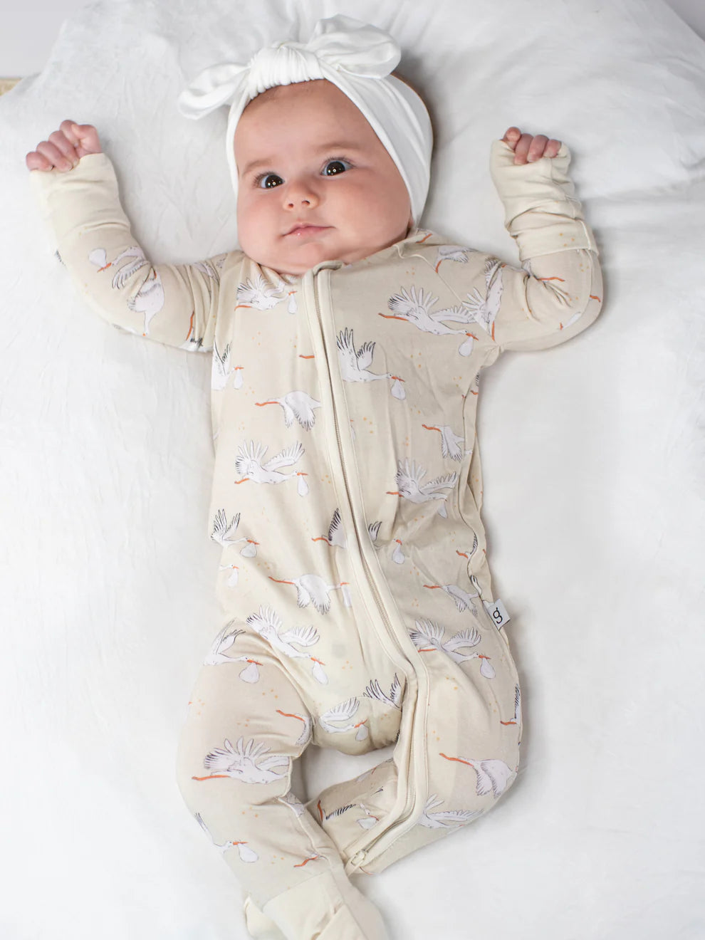 Long Sleeve Zip PJ-Stork Neutral
