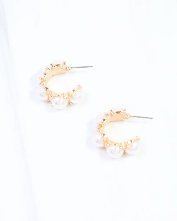 Cleo Pearl Small Hoop Earring Cream