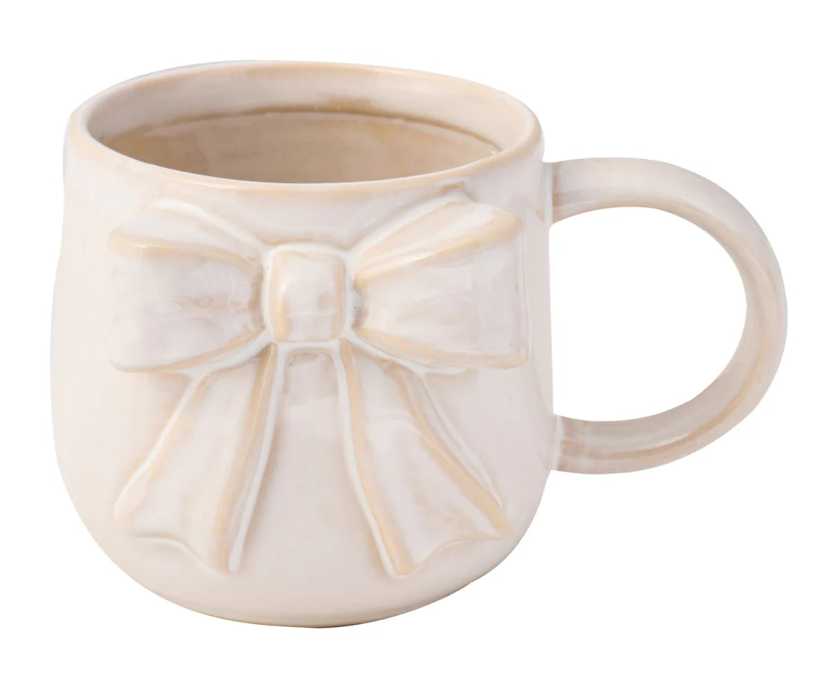 Ceramic White Bow Side Mug, 16oz