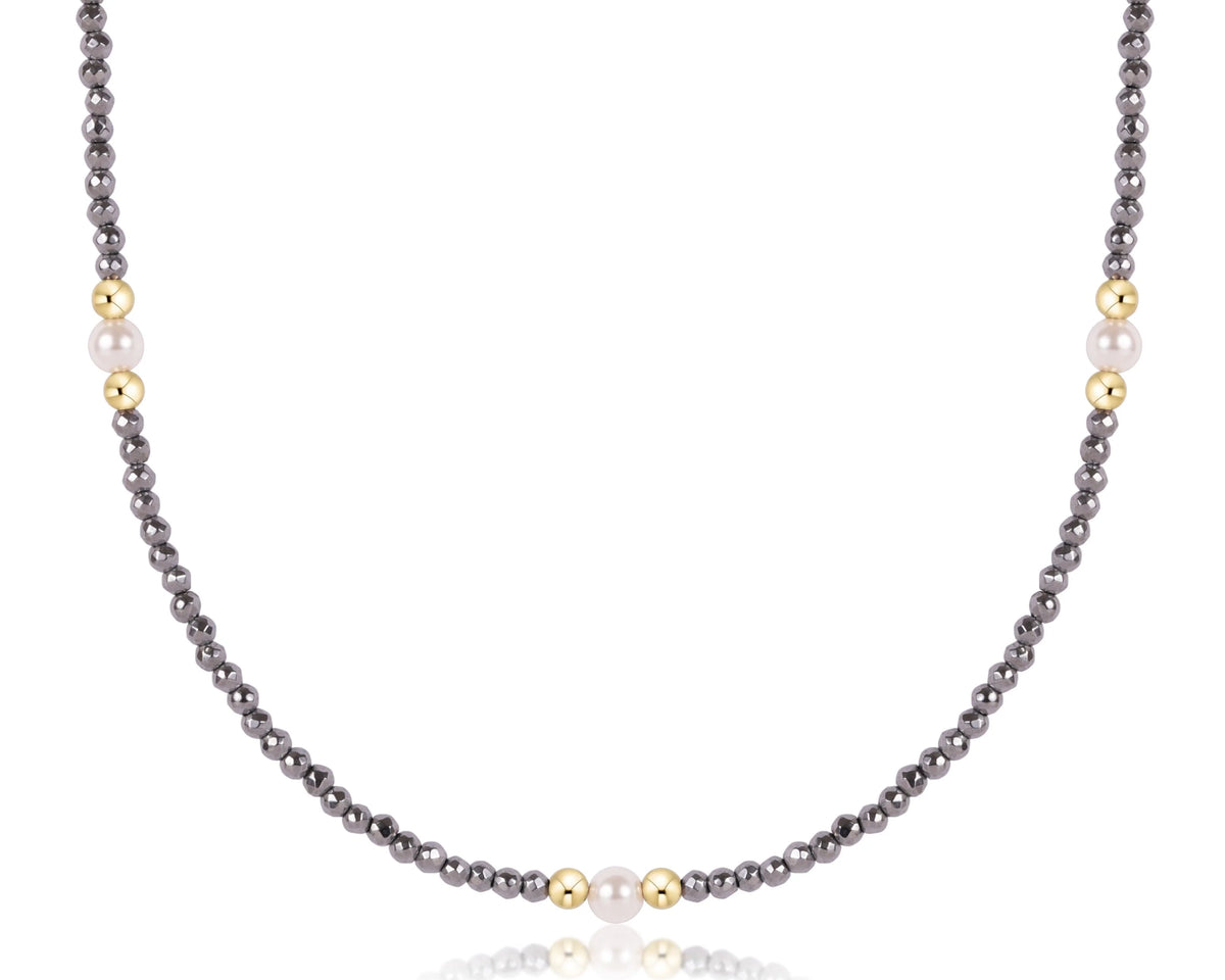 Choker Beaded - Purpose Pearl 4mm Silver Faceted Hematite