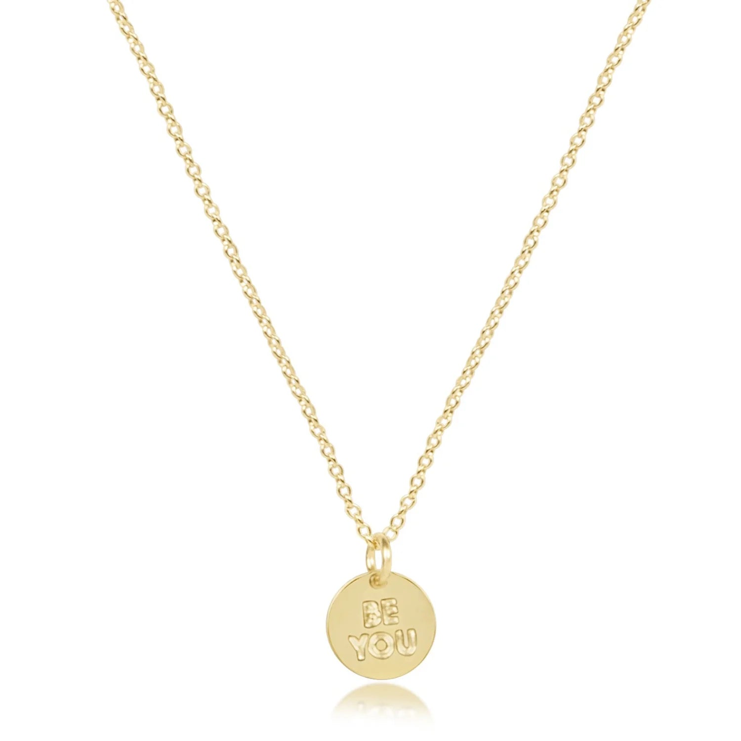 16" Necklace Gold- Be You. Small Gold Word Disc