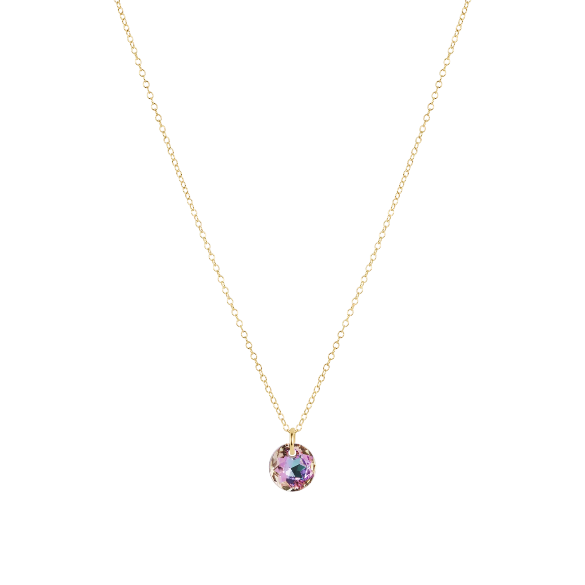 Gold chain necklace with pink June birthstone charm