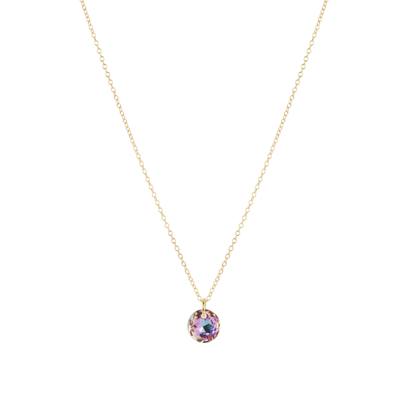 Gold chain necklace with pink June birthstone charm
