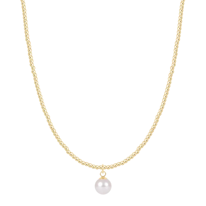 17" Choker Beaded-Classic Gold 2mm-Classic Pearl 8mm Charm