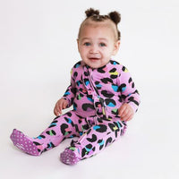 Electric Leopard - Footie Ruffled Zippered One Piece