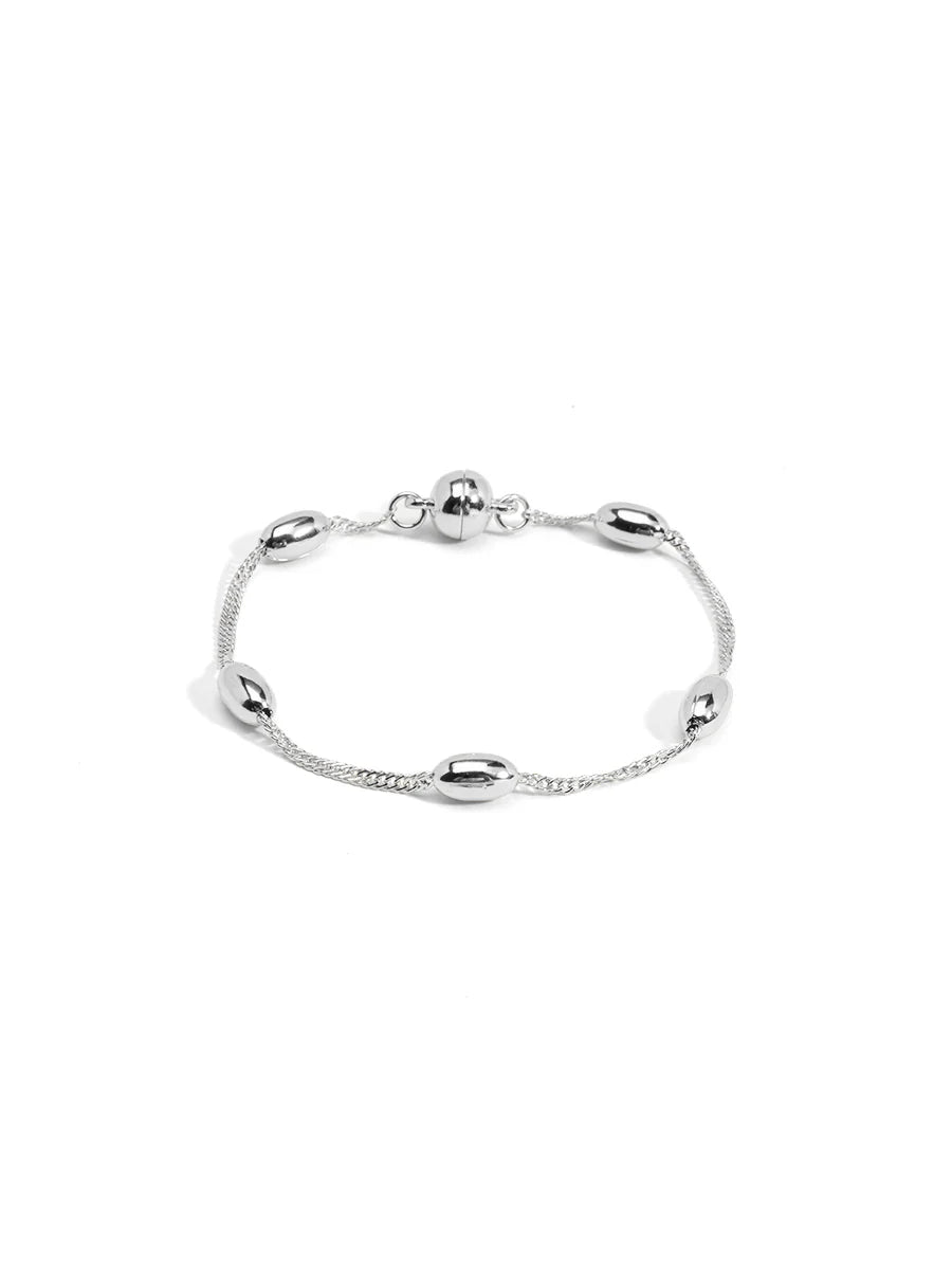 Spaced Rice Bean Magnet Bracelet-Silver