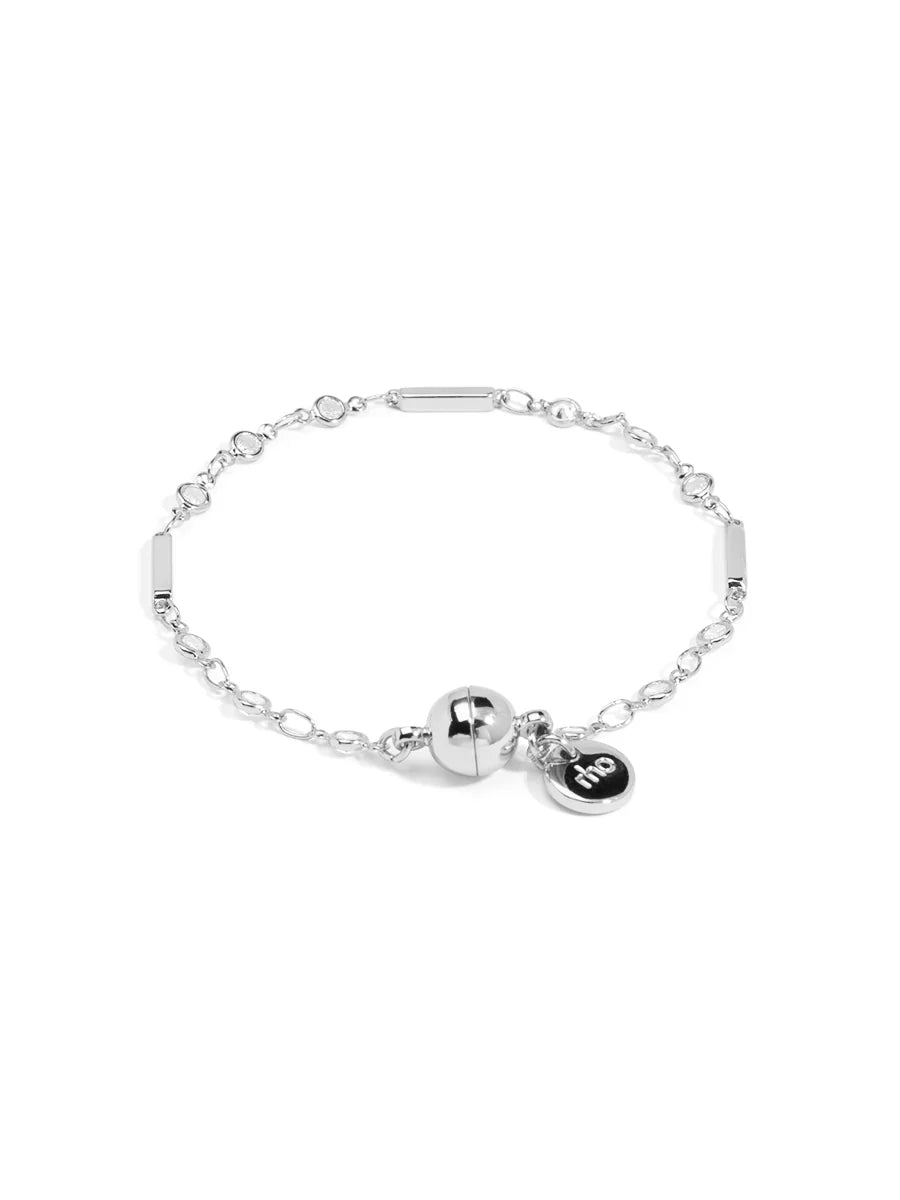 Skinny Crystal Layer Magnet Bracelet-Silver
