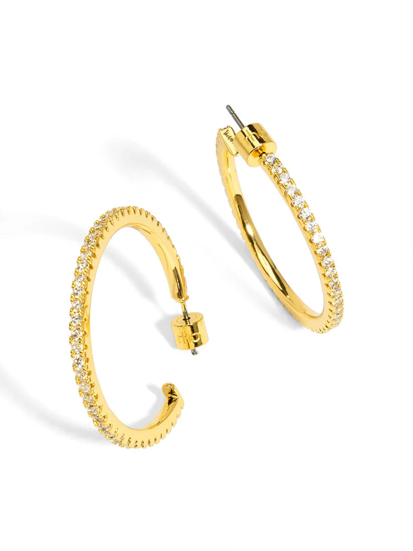 Medium Pav Hoop Earrings-Gold