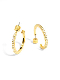 Small Pav Hoop Earrings-Gold