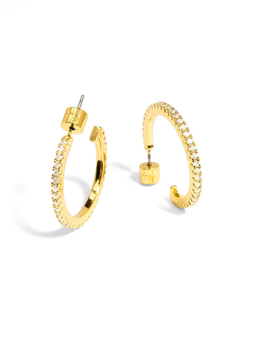 Small Pav Hoop Earrings-Gold