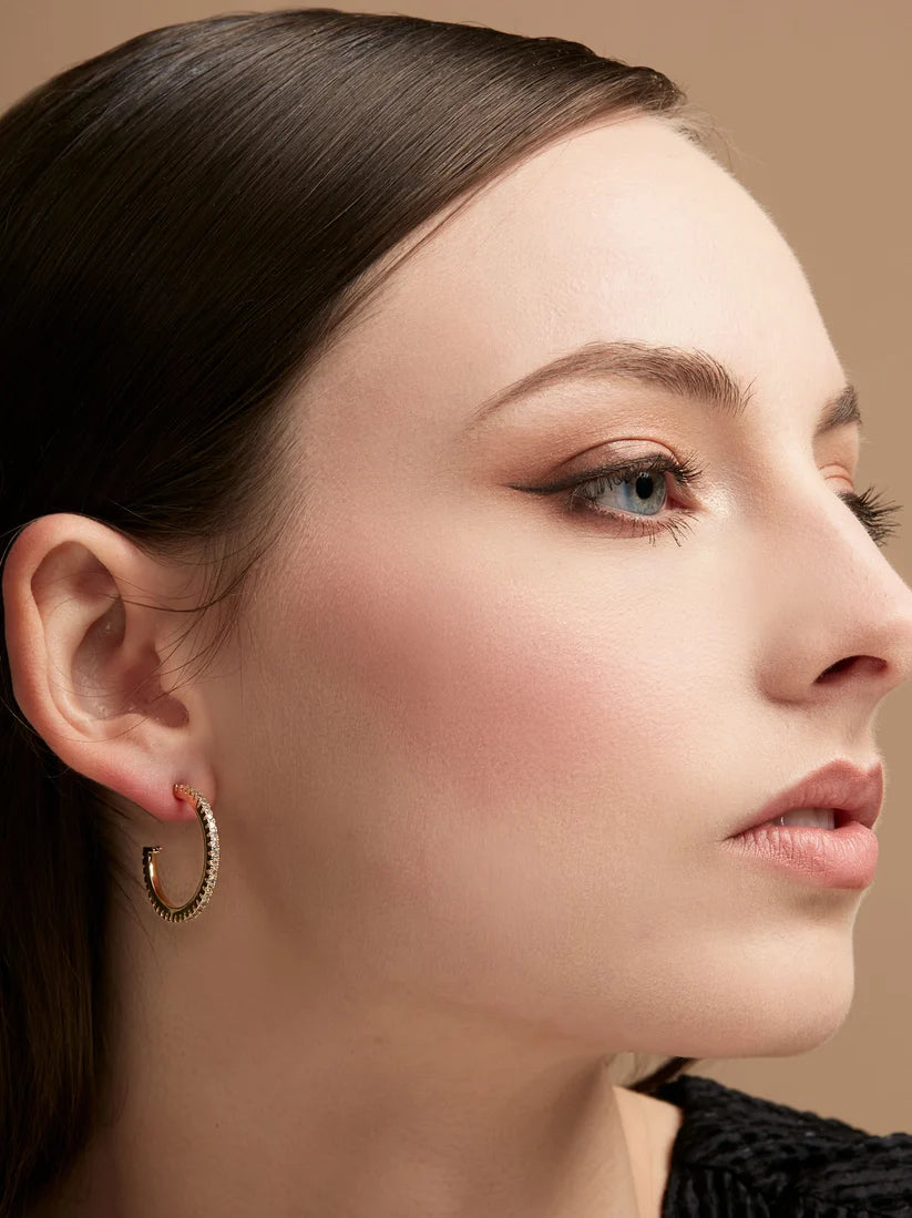Small Pav Hoop Earrings-Gold