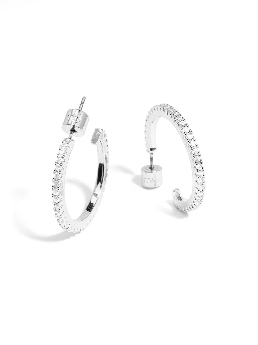 Small Pav Hoop Earrings-Silver