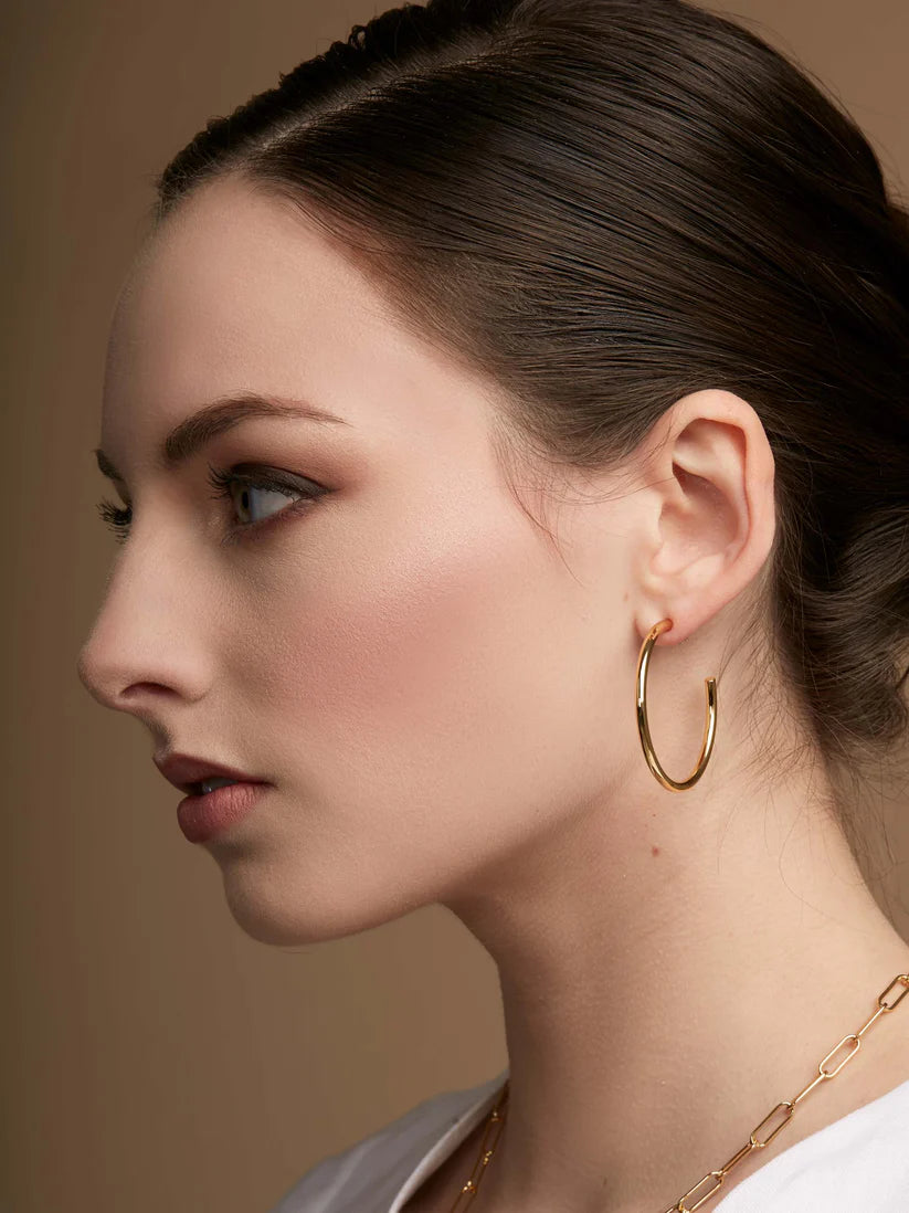 Medium Thin Hoop Earrings-Gold