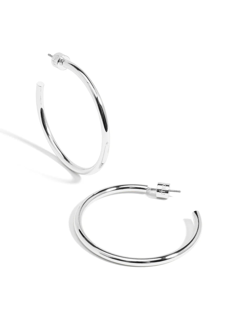 Medium Thin Hoop Earrings-Silver