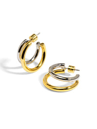 Small Two-Tone Open Hoop Earrings-Gold/Silver