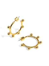 Small Bead Accent Huggie Earrings-Gold