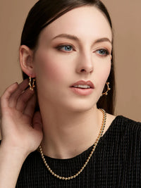 Small Bead Accent Huggie Earrings-Silver