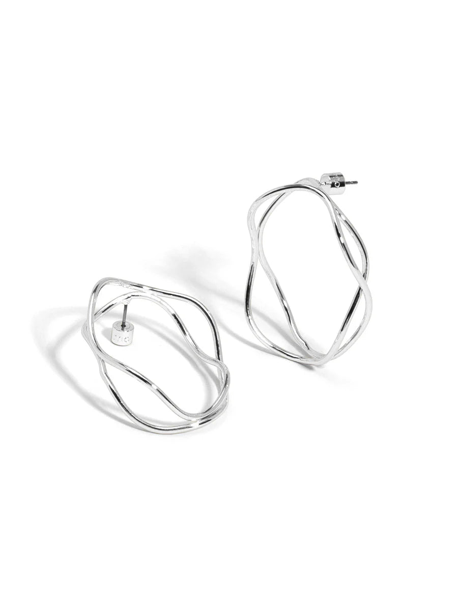 Sculptural Wave Hoop Earrings-Silver